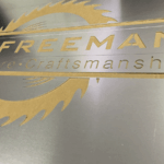 Laser cut custom logo stencil out of 1/16" thick aluminum Laser cut custom logo stencil out of 1/16" thick aluminum
