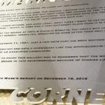 Laser cut and etch texts on 1/8 inch thick brushed stainless steel Laser Etched Stainless Steel Display