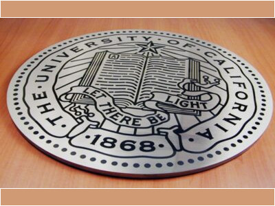Laser etch UC Berkeley emblem on stainless steel disc