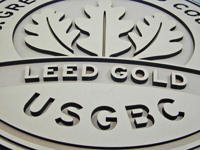 laser cut MDF LEED logo in 1/4-inch, 3/-inch, 1/2-inch and 3/4-inch MDF thicknesses