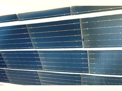 laser cutting crystalline silica solar cell trimmed into smaller strips for testing