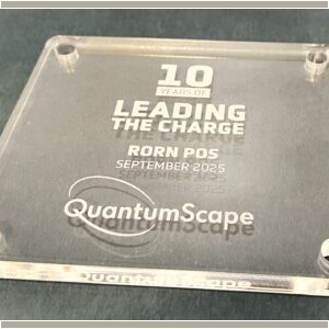 1/2-inch-thick clear acrylic plaque- cut and engraved as one-stop service