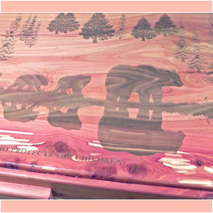 laser engraved cedar trunk lid