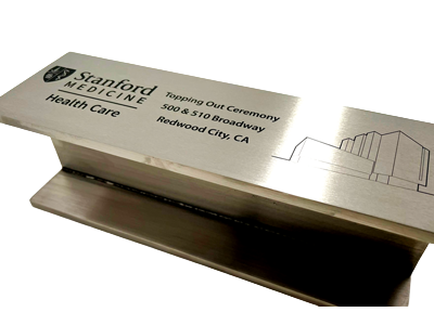 I-Beam laser etching for a construction project completion ceremony