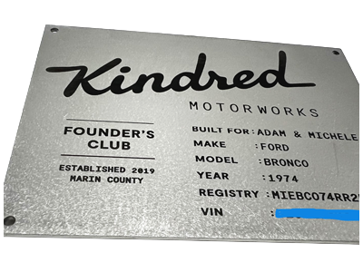 1/16-inch-thick stainless steel laser etching as identification for classic cars restoration